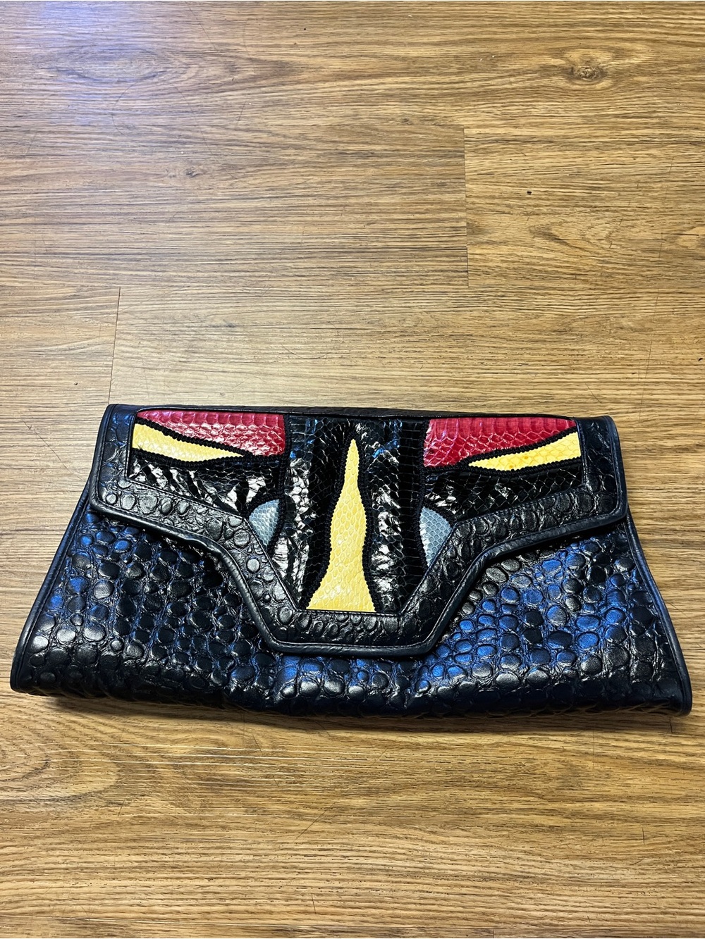 Lusha Patchwork Croc & Snakeskin Convertible Clutch Crossbody Bag Multi